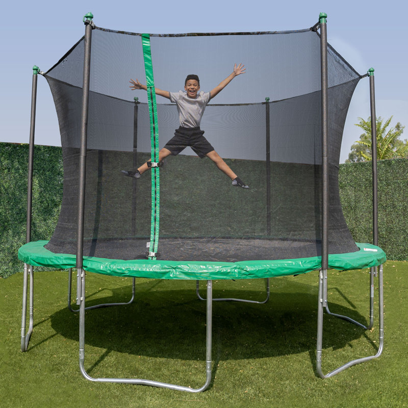 Sportspower TruJump 12' Round Trampoline with Safety Enclosure & with Lifetime Warranty on Jump Mat, Green