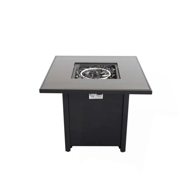 30" Powder-Coated Metal Fire Pit with Smoked Glass Surface