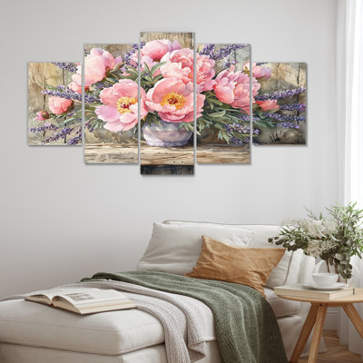 Pivoines et lavande Bouqut II - et - art mural traditionnel pour salon diamant