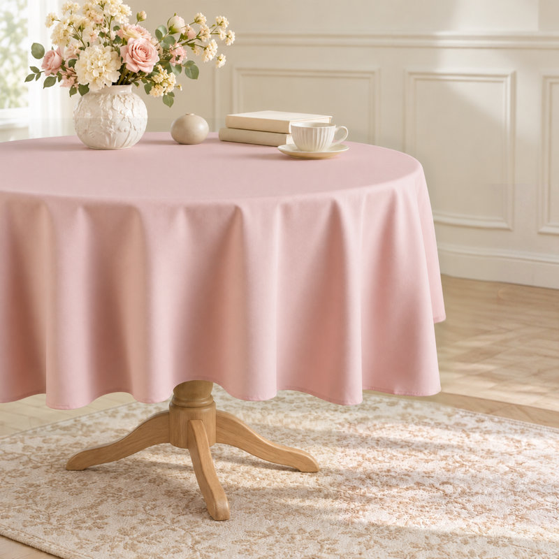 100% Cotton Solid Soft Durable Round Tablecloth, 70" Round, Soft Pink
