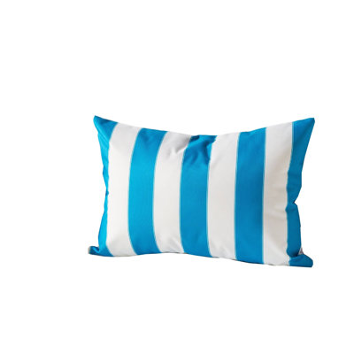 Keo Outdoor Lumbar Throw Pillow Cover, Blue And White Wide Stripes, 14X20