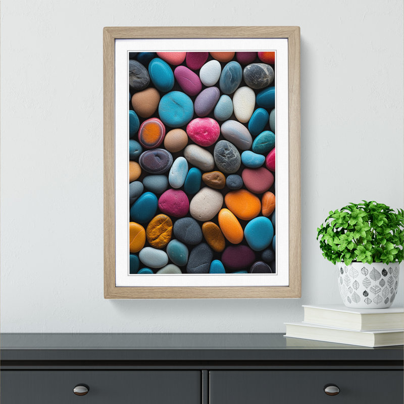 Pebbles Colour Field - Single Picture Frame Print on Wood, 64cm H x 46cm W x 2cm D, Oak Framed