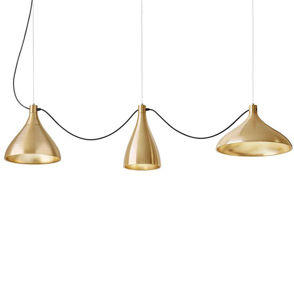 Swell Dimmable 3-Light Pendant, Brass, 140" H x 110" W x 24" D