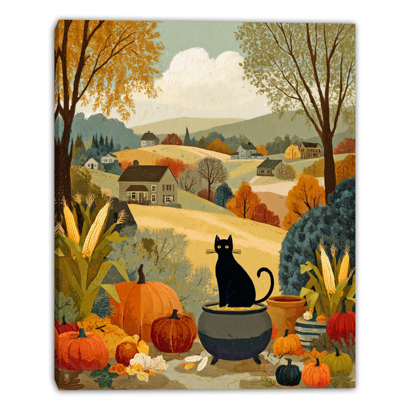 «Black Cat Harvest», art mural sur toile tendue, H 48 po x l 36 po