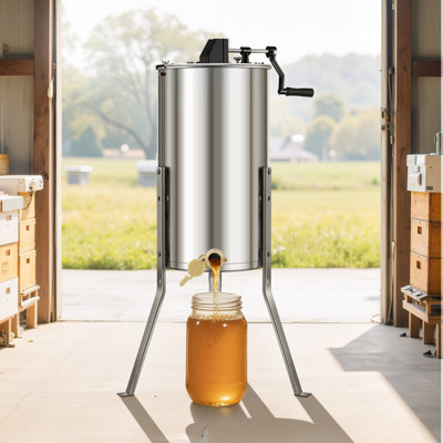 Extracteur de miel, essoreuse manuelle à 6 cadres avec couvercle transparent, essoreuse à tambour en acier inoxydable avec support réglable en hauteur, équipement d'extraction de nid d'abeilles pour l'apiculture