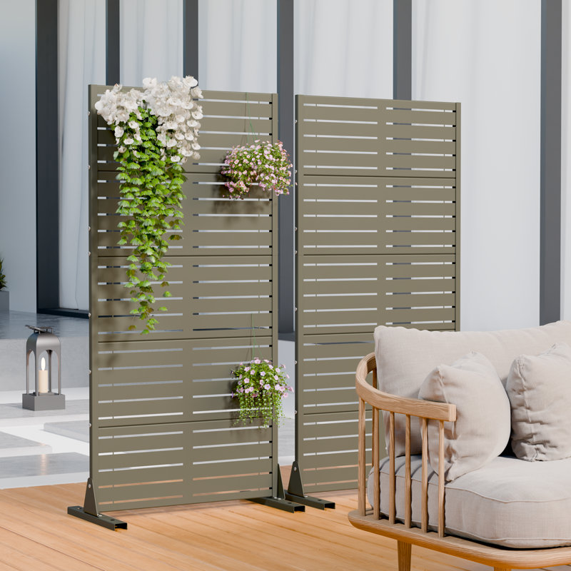 Panneau de clôture en métal pour écran d'intimité, Gris, olive