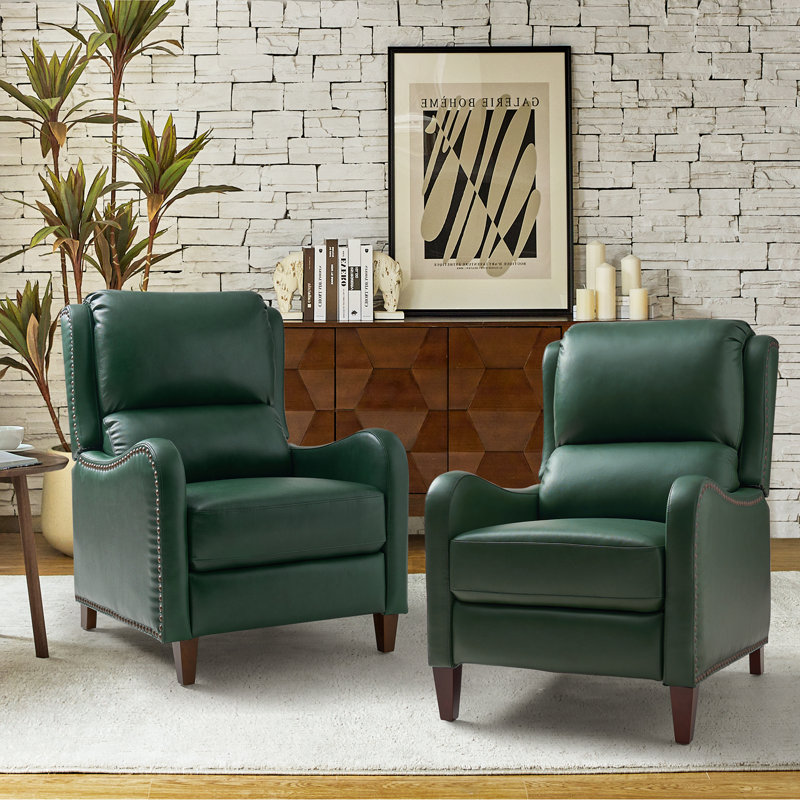 Beecher 28.75" Wide Leather Club Recliner, Green Full Grain Leather