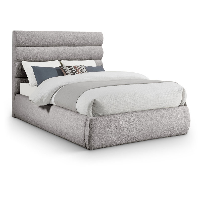 Lit en tissu Adam Boucle, Double, Tissu frisé taupe