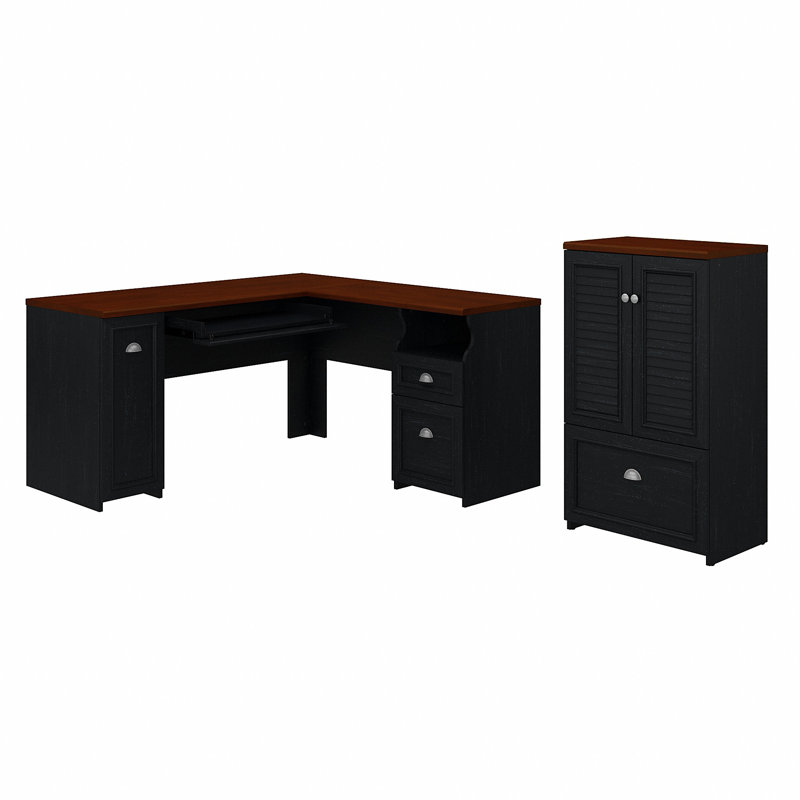 Bureau de direction en L Paelynn, Cerisier Hansen / noir antique