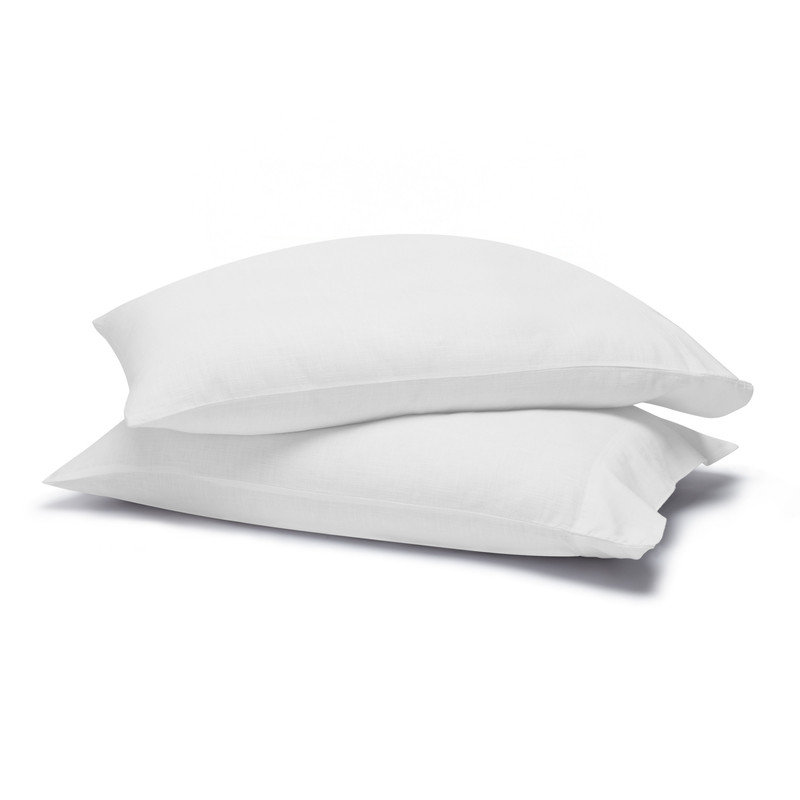 Chloe 100% Cotton Linen Texture Vintage Wash Solid Percale Pillowcases Set Of 2, White