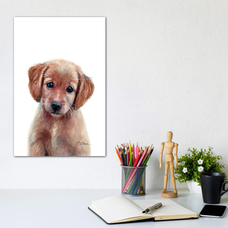 Chiot Golden Retriever par Watercolor Luv - reproduction d'art, H 12 po x l 8 po x P 0,75 po, Toile tendue, Pas de tapis