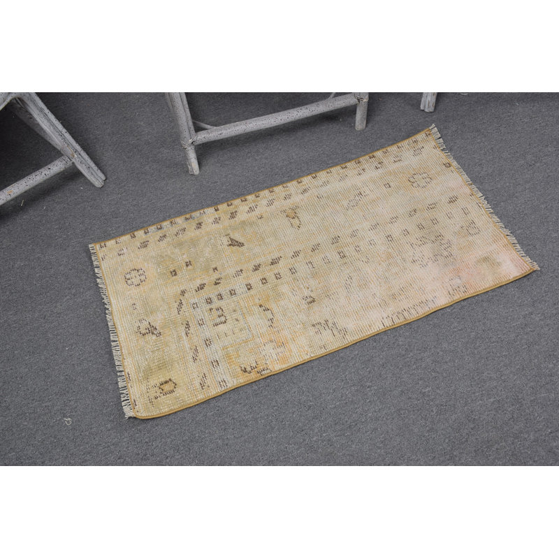 Authentic Turkish Vintage Oushak Rug in Unique Faded Orange Tone Perfect for Entryways