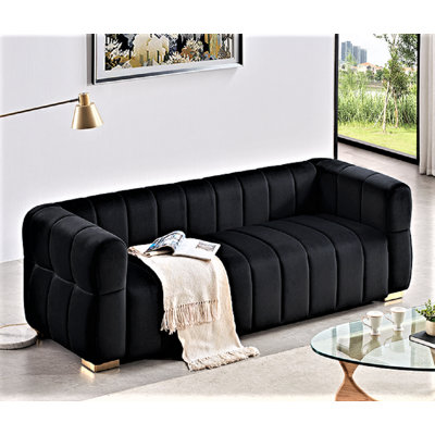 Velouria 3-Seater Art Deco Velvet Couch With Tufted Low Back Design, Easy Assembly