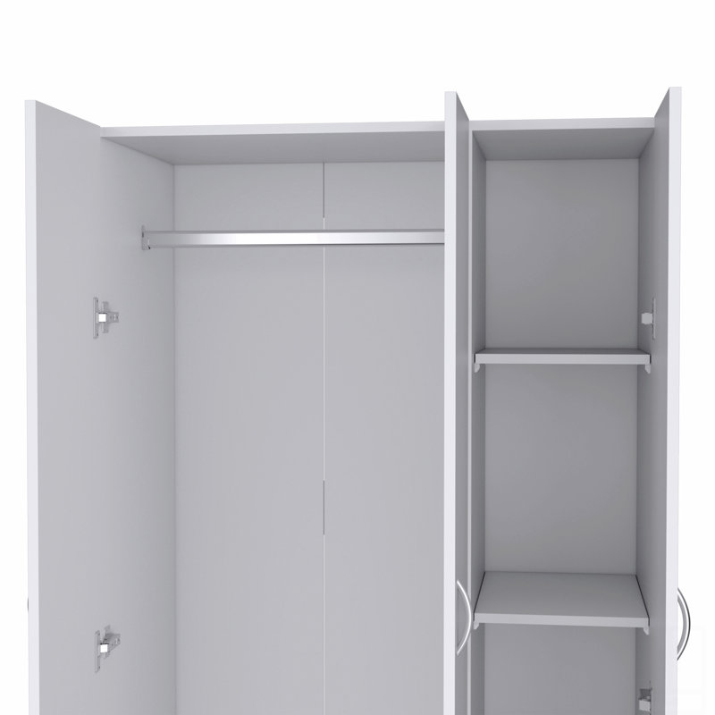 Armoire penderie 71H avec 3 portes et 2 tiroirs intérieurs, 3 portes, Blanc