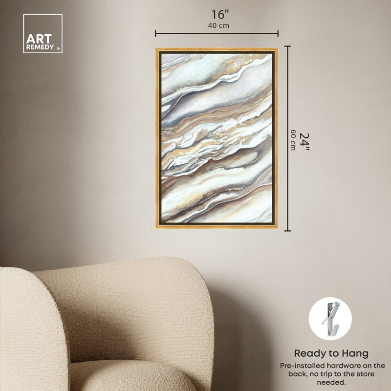 Gold Framed Neutral Abstract Canvas Wall Art, 25" x 17"