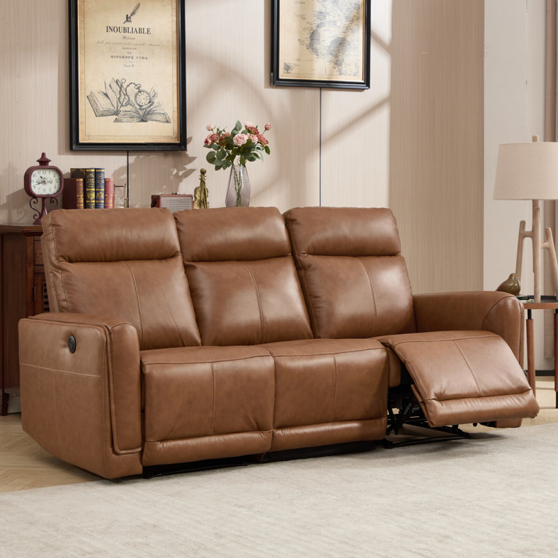 Ensemble de salon inclinable électrique en cuir fleur 3 pièces: fauteuil inclinable électrique + causeuse + canapé avec console et USB Type-C