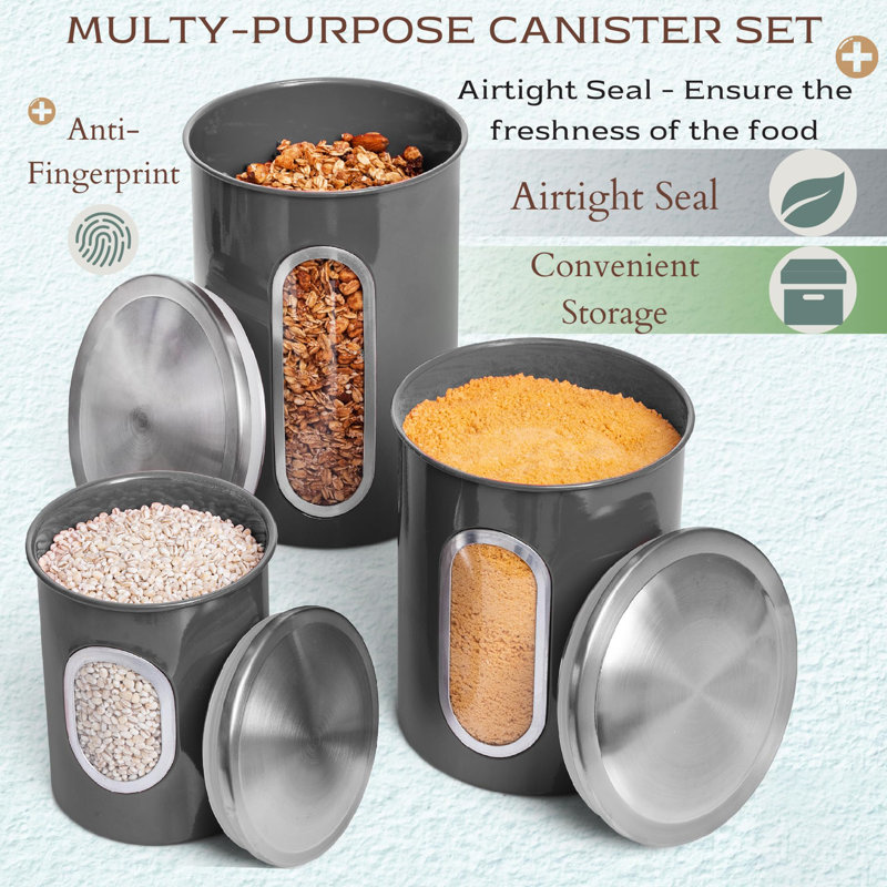 3-Piece Canisters Sets For The Kitchen, Gray