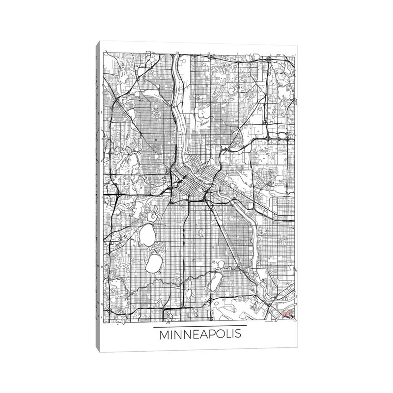 Minneapolis Minimal Urban Blueprint Map 1 Piece Wrapped Canvas Wall Art, 30.48 cm H x 45.72 cm W