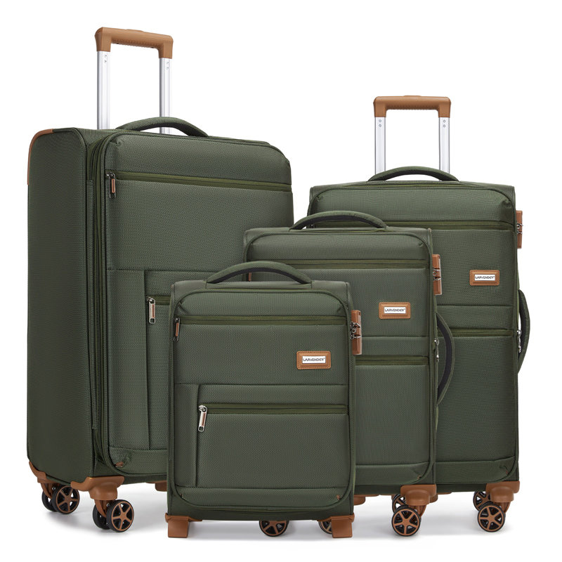 Ensembles de valises 4 pièces, valises souples avec roulettes, vert armée