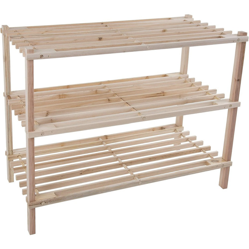 Lavish Home Shoe Storage Rack - 3-Tier Wood Shoe Organizer for Closet, Bathroom, Entryway - Footwear Shelf Holds 9 Pairs Sneakers or Boots