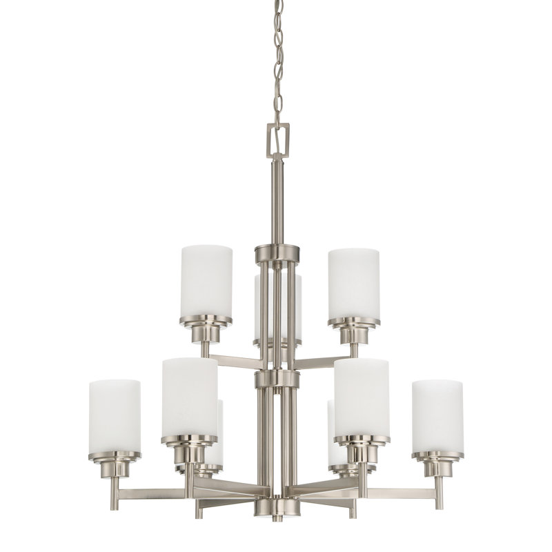 Lustre à niveaux ombrés 9 lumières Bristol, Nickel brillant satiné