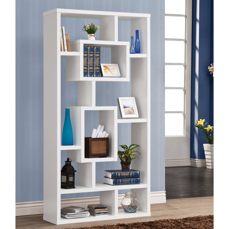 10-Shelf Rectangular Bookcase In White, White
