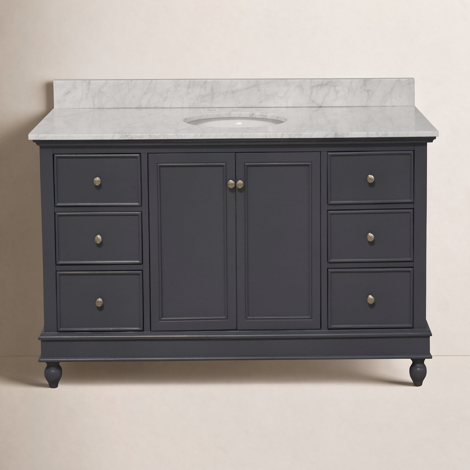 60'' Single Bathroom Vanity, Carrara Marble, Marine Gray