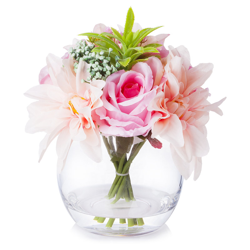 Agencement floral en soie rose et dahlia en vase, Rose