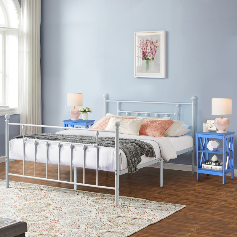 Ensemble de lit et table de chevet 3 pièces Kempst, Bleu, Grand