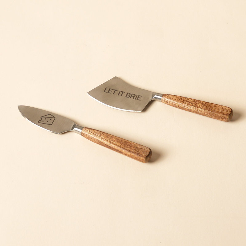 Ensemble de 2 couteaux à fromage en acier inoxydable avec manches en bois de manguier