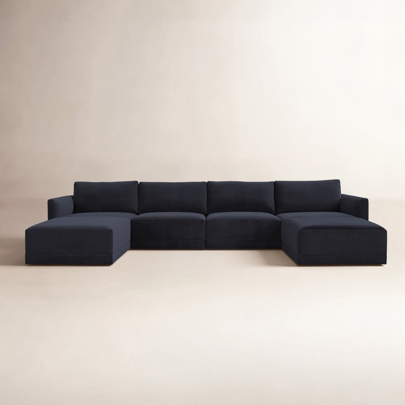 Deirdre Velvet U-Shaped Sectional Symmetrical, Black Velvet
