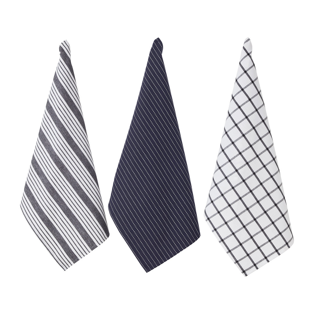 Penguin Home Set of 3 100% Cotton Kitchen Towels, Eco Friendly Sustainable Tea Towels Stylish with Different Pattern, Size - 50x70 cm Colour - White & Charcoal Dish Towels - Image 2