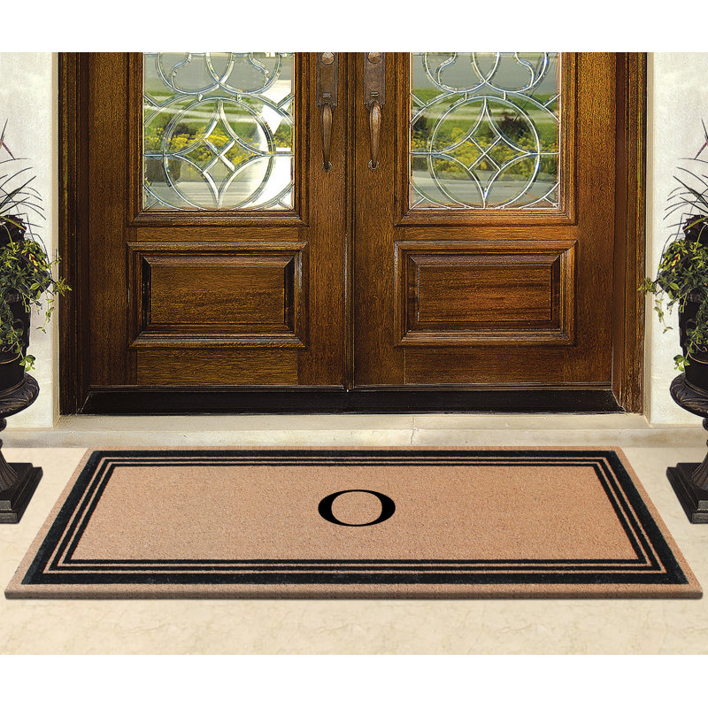Monogrammed Triple Classic Border Natural Coir Door Mat with PVC Backing – Heavy-Duty, Anti-Shed & Easy to Clean, O