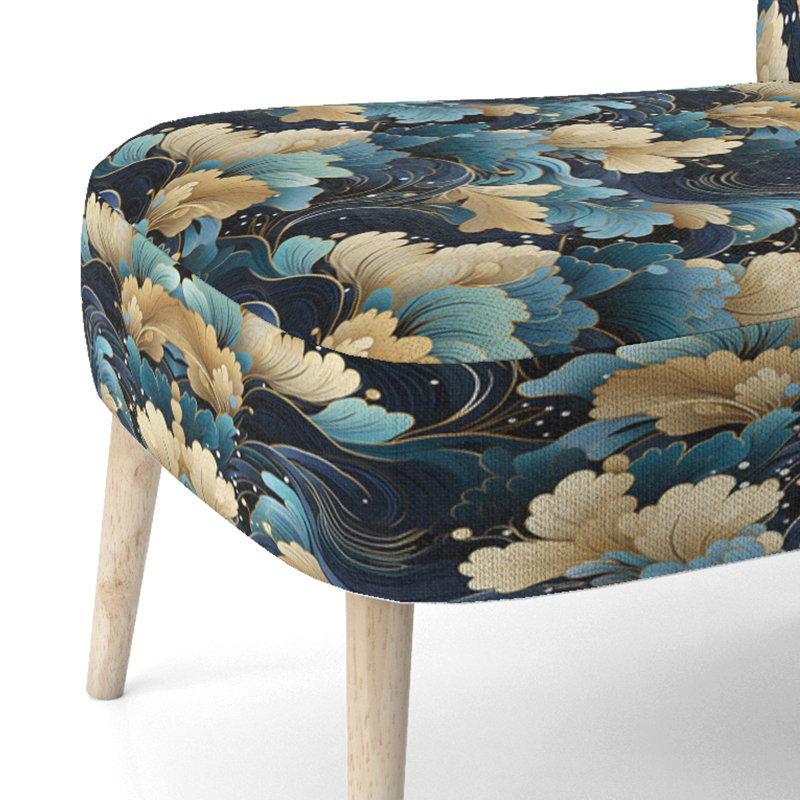 Chaise d'appoint rembourrée bohème et éclectique bleu et beige Pailey Flowers