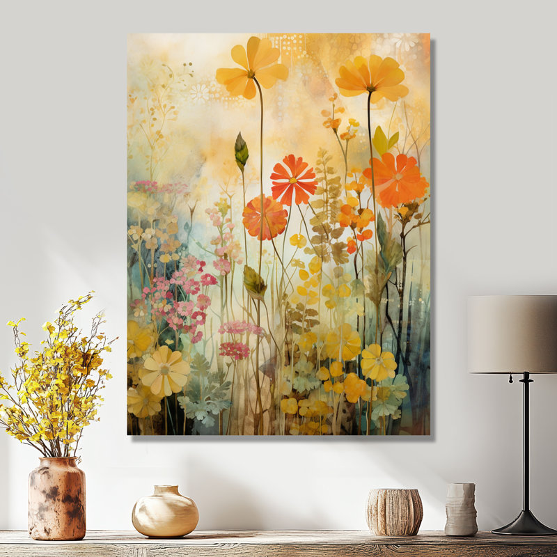 Décoration murale grunge rétro - fleurs sauvages, Toile tendue, H 40 po x l 30 po x P 1,5 po