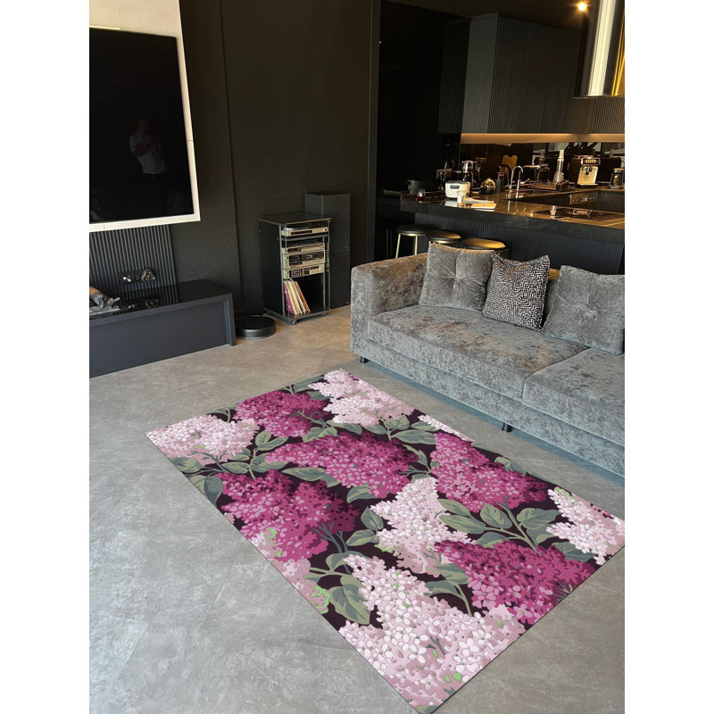 Hydrangea Flower Patterned Multi-Colored Woven Base Digital Print Rug, Runner 2'7" x 9'10"