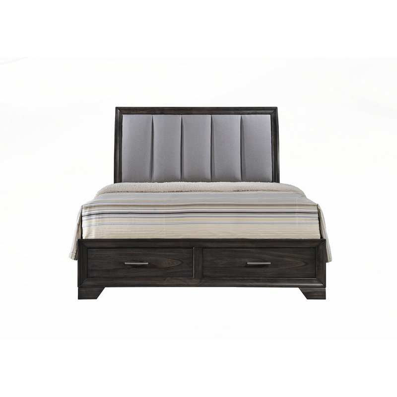 Grand lit plateforme avec tête de lit rembourrée et moelleuse, Grand, gris