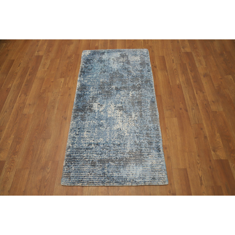 Tapis sophistiqué bleu abstrait 2 x 4 pour une esthétique moderne