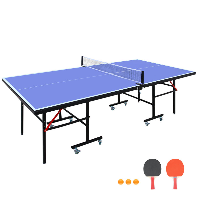 Table de tennis de table Kendric pliable portable avec filet de serrage rapide et roulettes verrouillables, Blue