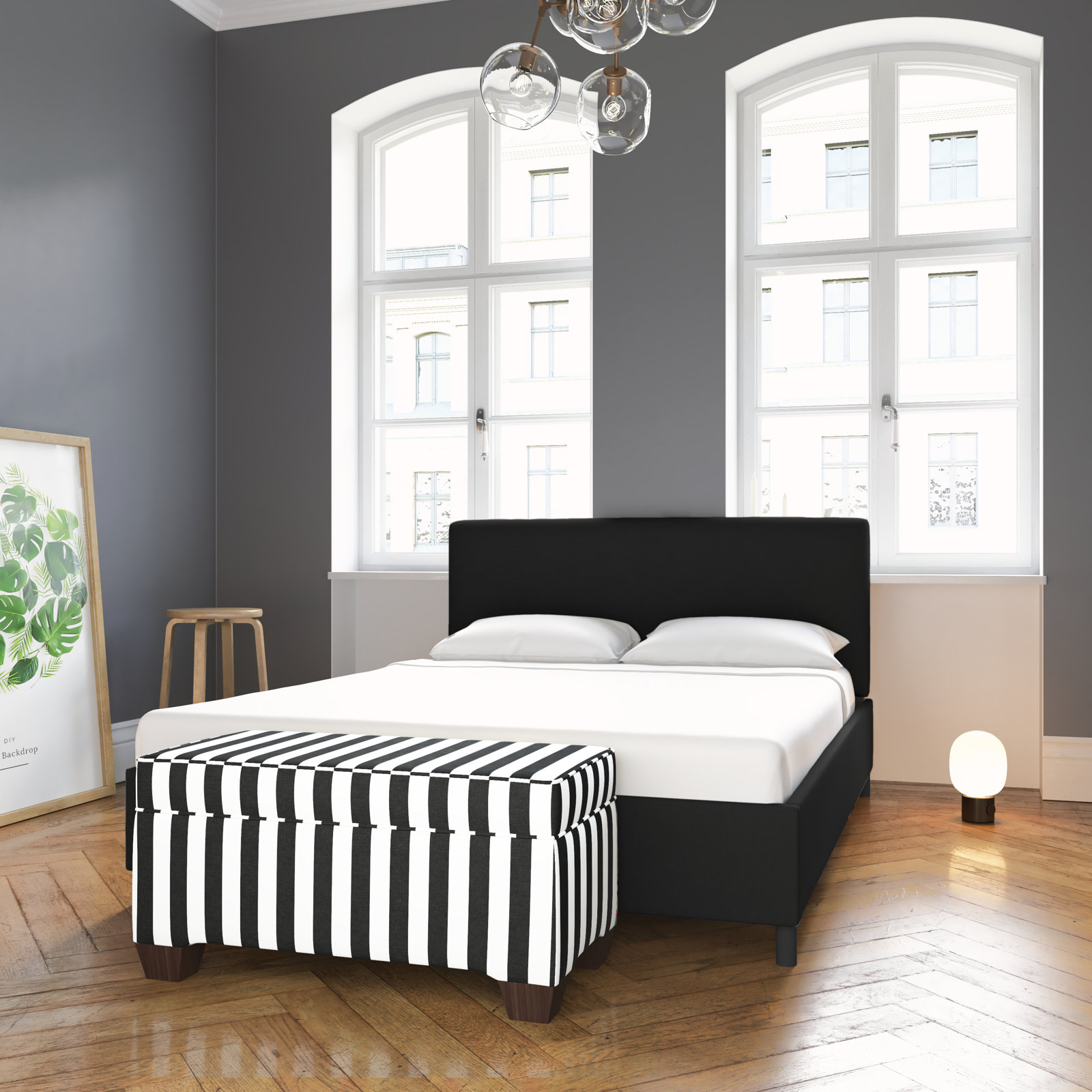 Eisley Cotton Upholstered Bed, King, Classic Black Linen