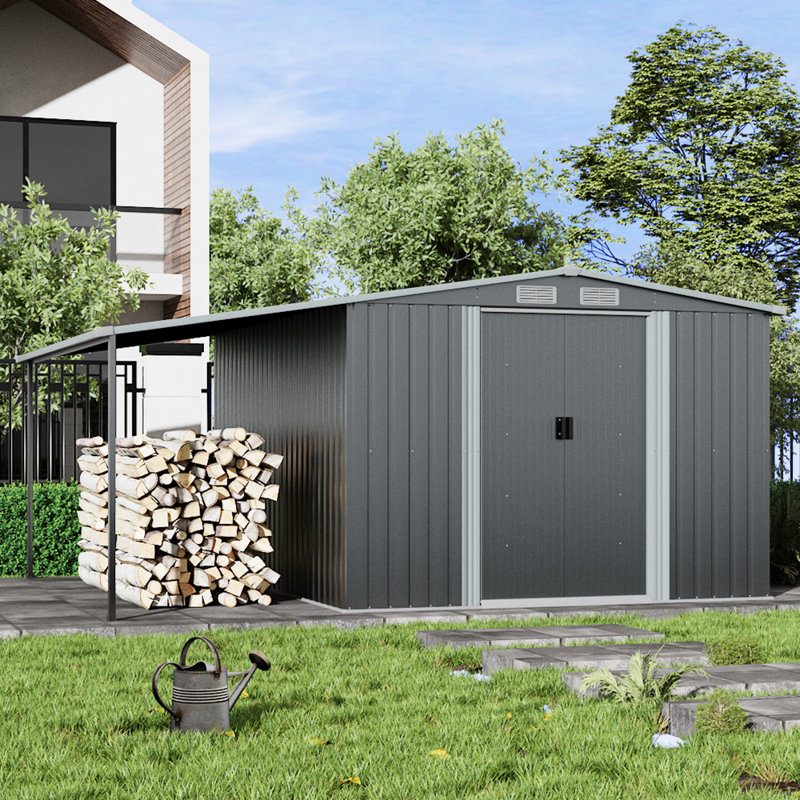 10ft W x 8ft D Caiti Metal Garden Sheds with Lean-to