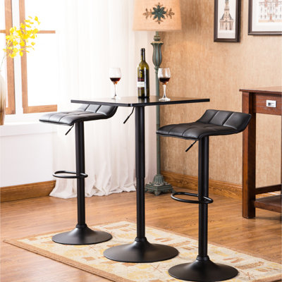 Adjustable Black Square Top Bar Table And 2 Swivel Leather Stool For Living Room Height Metal With Patio