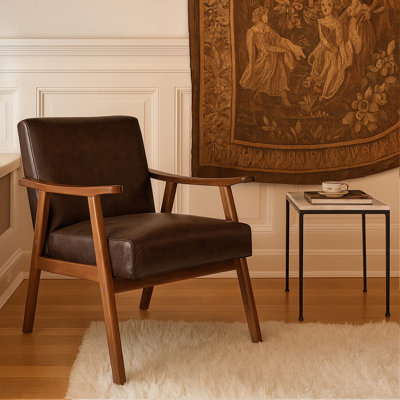 Mid-Century Modern Accent Chair With Solid Wood Frame & Padded Support by George Oliver