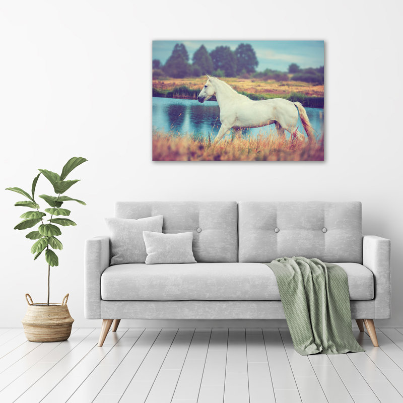 White Horse By The Lake - Wrapped Canvas Print