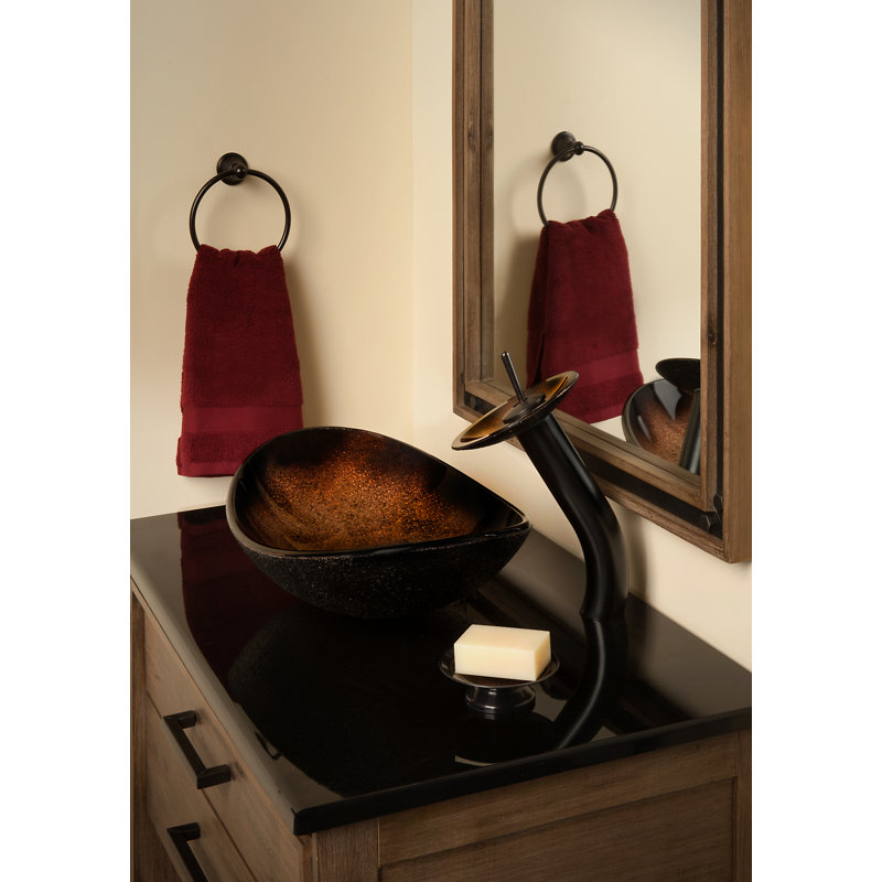 22'' Black and Copper Glass Oval Vessel Sink