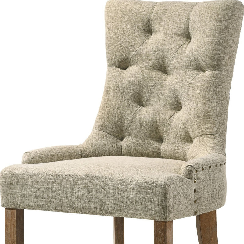 Ensemble de deux chaises d'appoint en tissu capitonné beige et chêne, Tissu beige