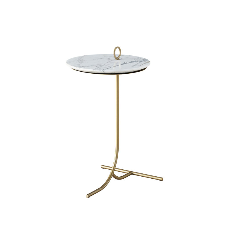 14" Carrara Marble Top Accent Table with Gold Base