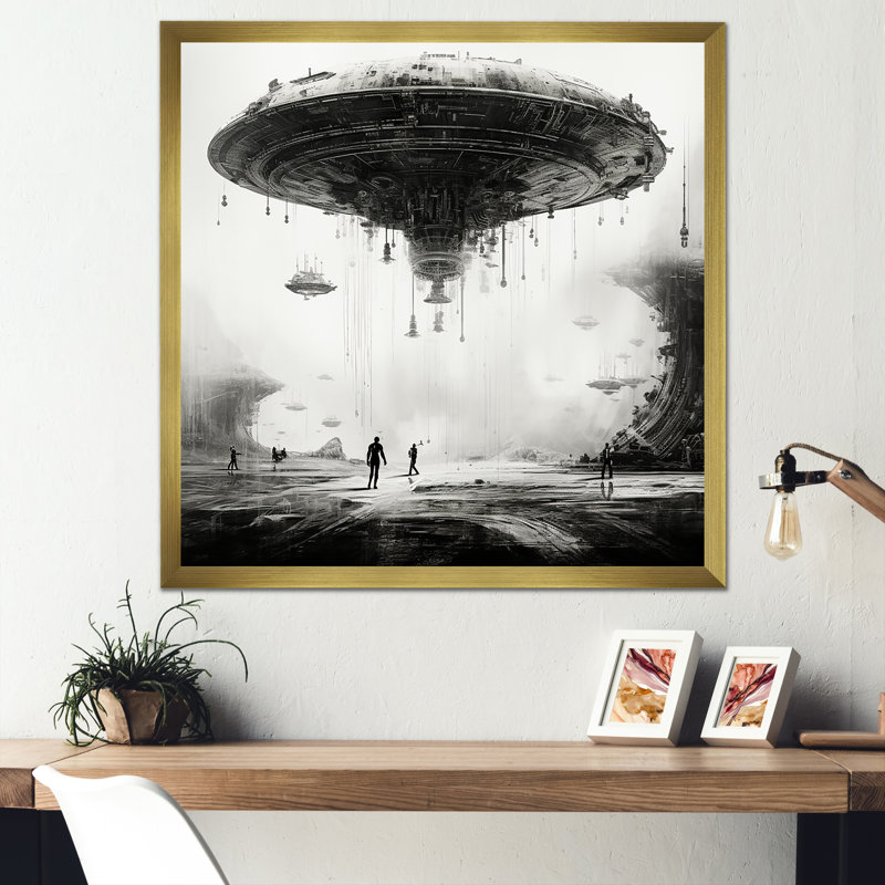 «Minimalisme Sci Fi Ufo I» sur toile, Cadre doré simple, H 24 po x l 24 po x P 1 po