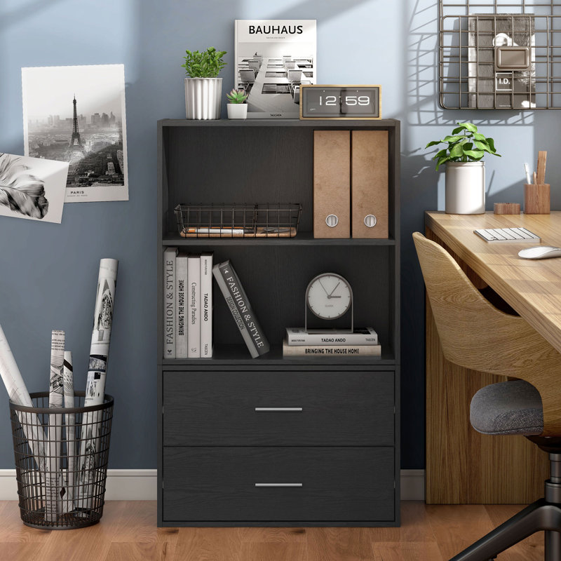 Bibliothèque de rangement modulable, Noir, 2 tablettes