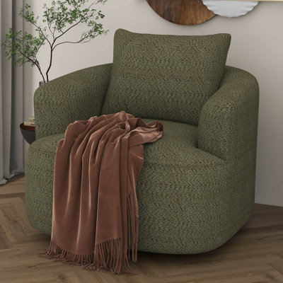 Fauteuil demi-tonneau pivotant 38,2 po, fauteuil d'appoint pivotant à 360 °, accoudoirs ergonomiques et coussin décoratif confortable